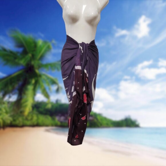 Cover Ups Handpainted Cover-up, Halter Strapless Wrap Dress Cotton Batik Coverup - Picture 6 of 7